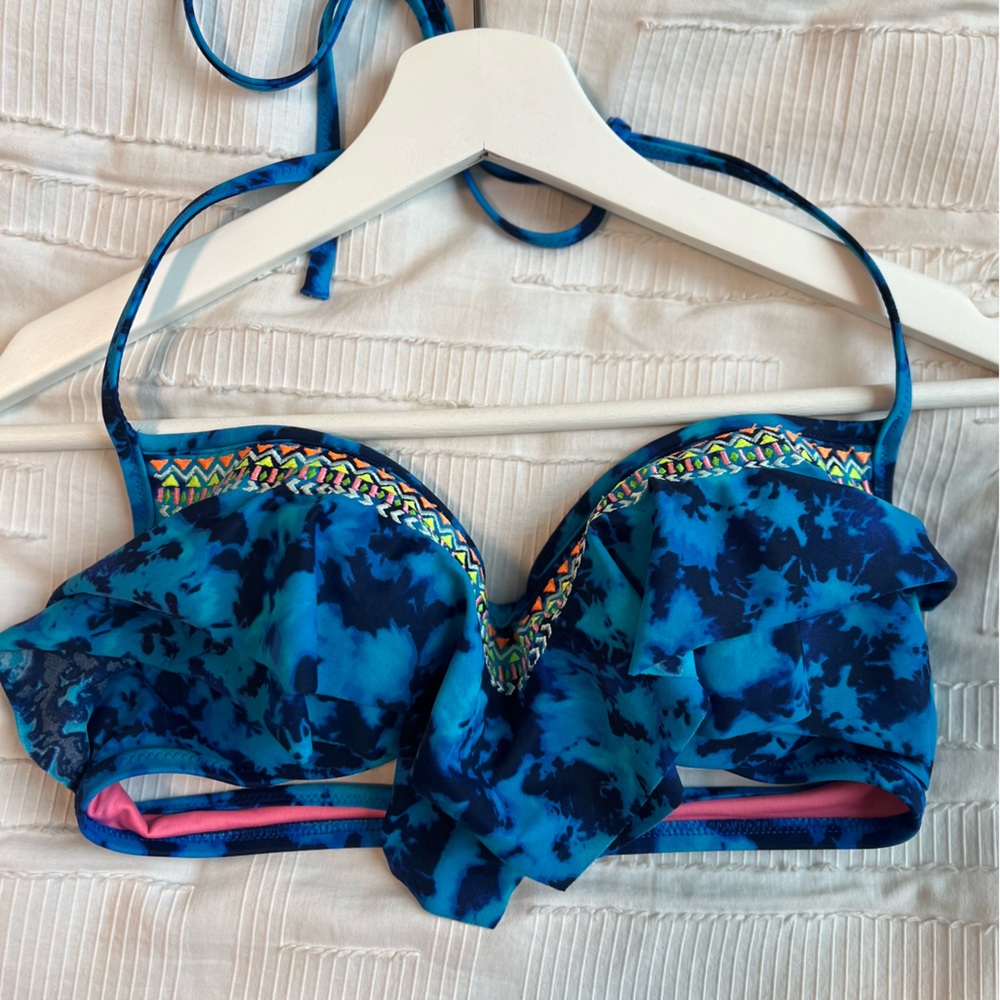 PINK Victoria’s Secret Swim Tie Dye Flounce Halter Bikini Top